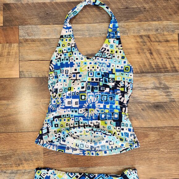 90s/Early 2000s Vtg Halter Top & Skirt Set Geometric Beach Party Summer Outfit - Picture 4 of 8